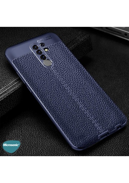 Xiaomi Redmi 9 Kılıf Deri Dokulu Silikon Lacivert