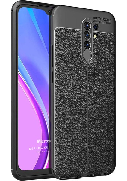 Xiaomi Redmi 9 Kılıf Deri Dokulu Silikon Siyah