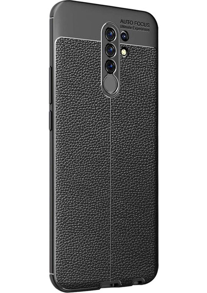Xiaomi Redmi 9 Kılıf Deri Dokulu Silikon Siyah