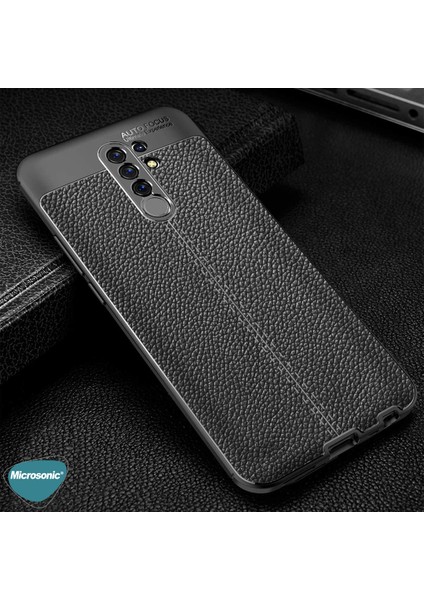 Xiaomi Redmi 9 Kılıf Deri Dokulu Silikon Siyah