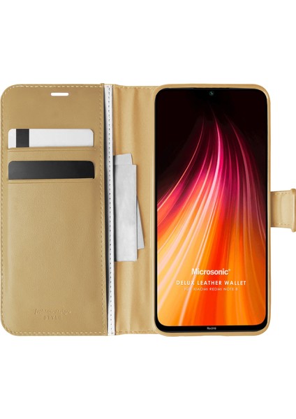 Xiaomi Redmi Note 8 Kılıf Delux Leather Wallet Gold