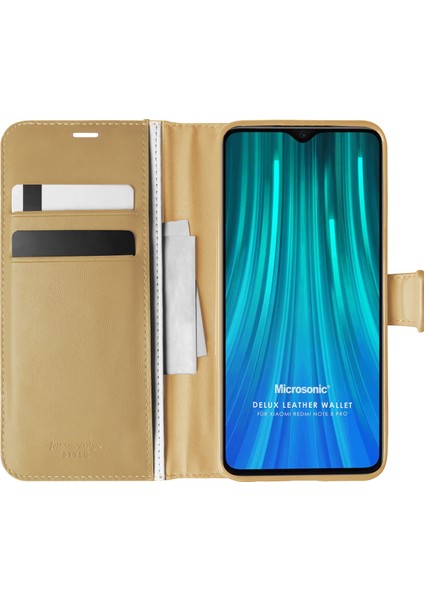 Xiaomi Redmi Note 8 Pro Kılıf Delux Leather Wallet Gold