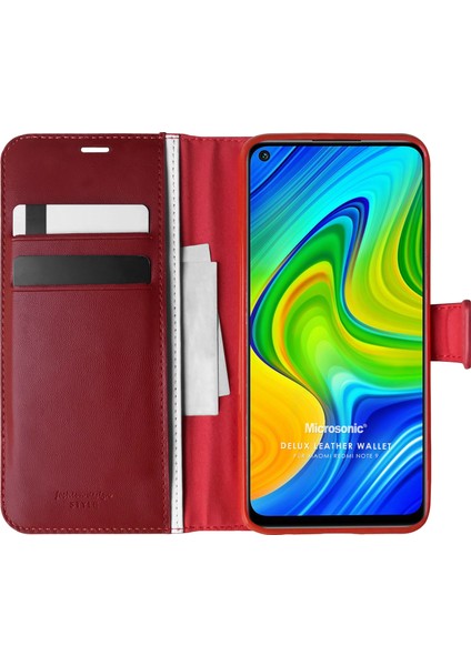Xiaomi Redmi Note 9 Kılıf Delux Leather Wallet Kırmızı