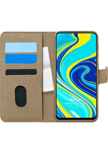 Xiaomi Redmi Note 9 Pro Kılıf Fabric Book Wallet Gold