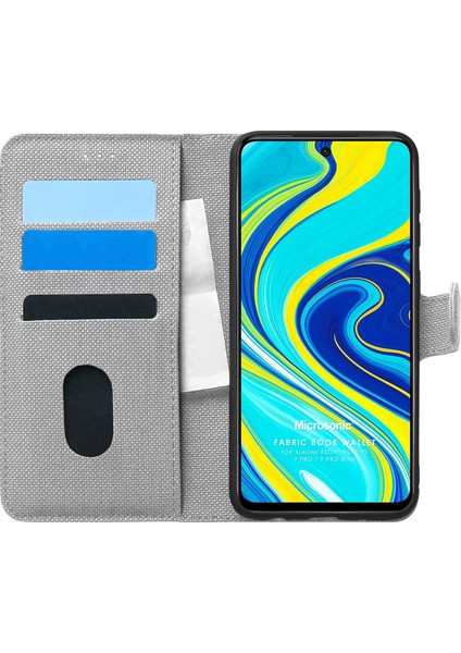 Xiaomi Redmi Note 9 Pro Kılıf Fabric Book Wallet Gri