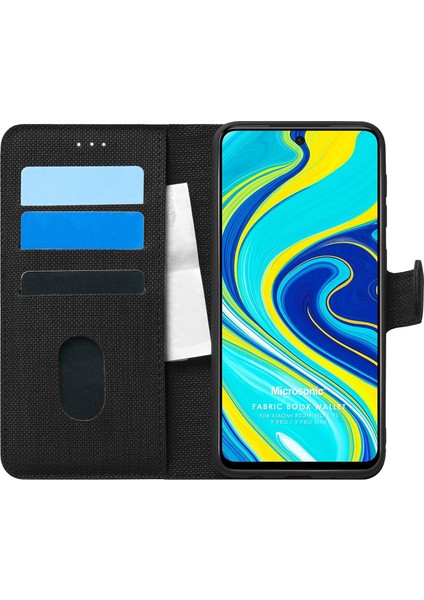Xiaomi Redmi Note 9 Pro Kılıf Fabric Book Wallet Siyah