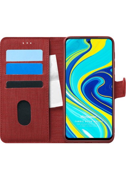 Xiaomi Redmi Note 9 Pro Max Kılıf Fabric Book Wallet Kırmızı