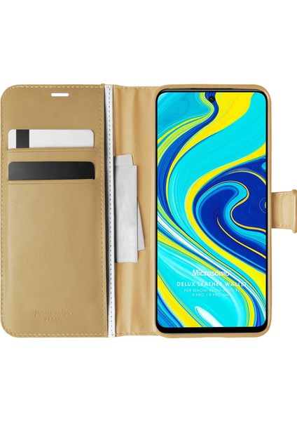 Xiaomi Redmi Note 9S Kılıf Delux Leather Wallet Gold