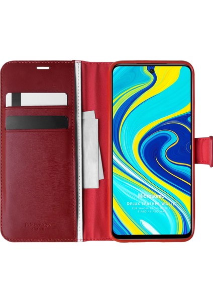 Xiaomi Redmi Note 9S Kılıf Delux Leather Wallet Kırmızı