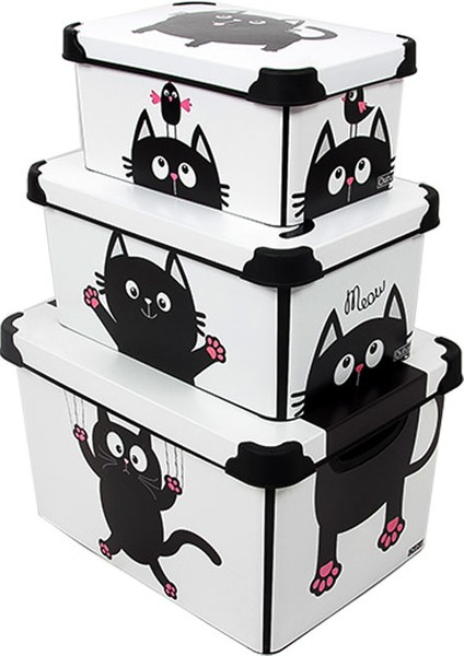 Style Box Meow- 3 Parça Set Dekoratif Saklama Kutusu