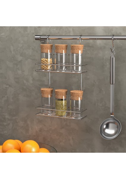 Asılabilir Kancalı 2 Katlı Baharatlık Rafı Krom MG035