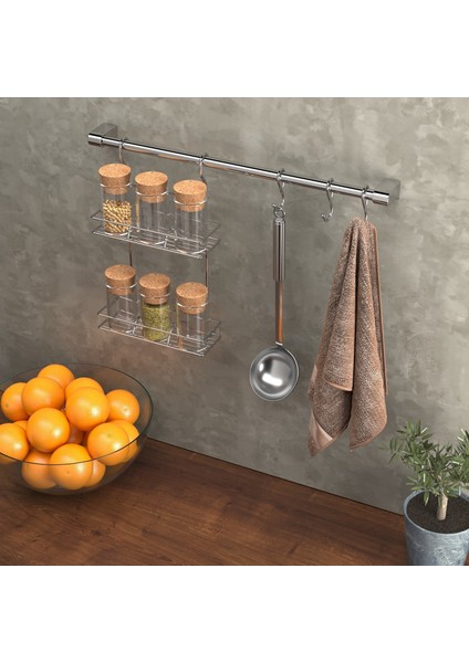 Asılabilir Kancalı 2 Katlı Baharatlık Rafı Krom MG035