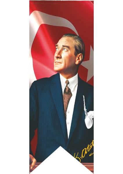 Atatürk Trenden Bakış Posterli Kırlangıç Bayrağı 50 x 150 cm