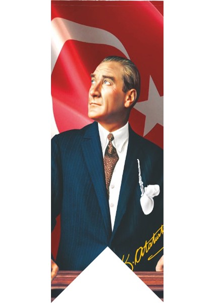 Atatürk Trenden Bakış Posterli Kırlangıç Bayrağı 100 x 300 cm