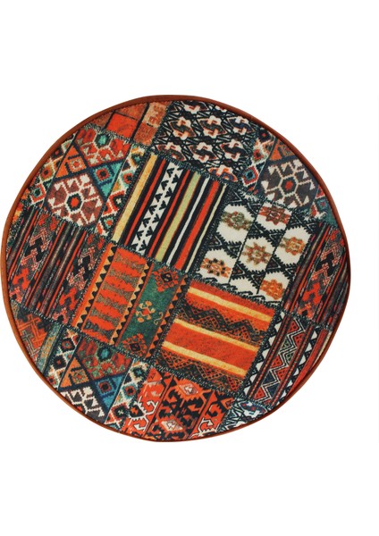 Arasta Ece Ahşap Ayaklı Silindir Kilim Tarçın Puf Tabure