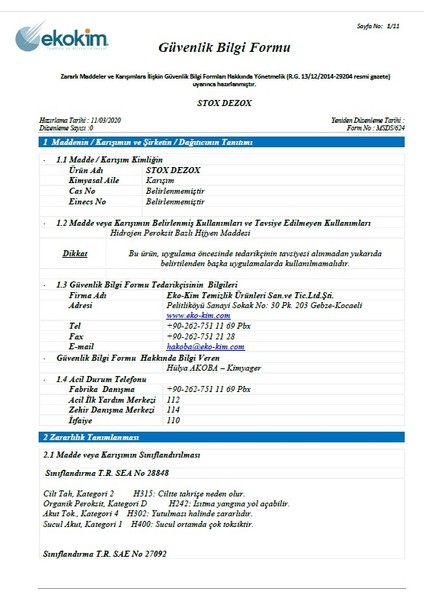 Stox Dezox Konsantre Hava ve Ortam Dezenfektanı fırsatları