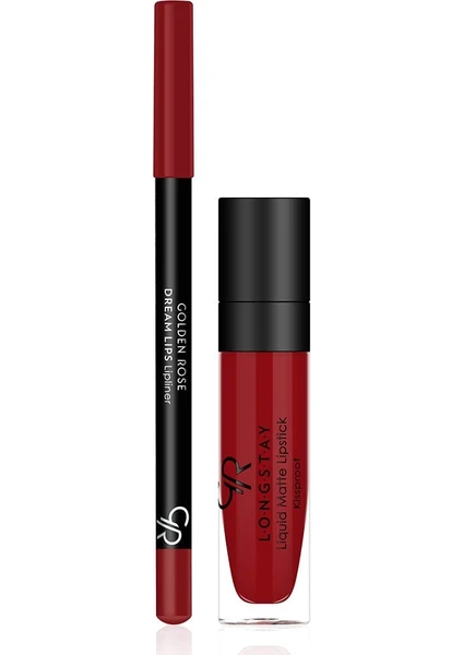 Golden Rose Matte Lip Kit - Scarlet Red - Likit Mat Ruj & Dudak Kalemi - 8691190432942