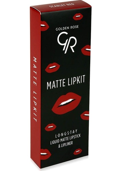 Golden Rose Matte Lip Kit - Scarlet Red - Likit Mat Ruj & Dudak Kalemi - 8691190432942