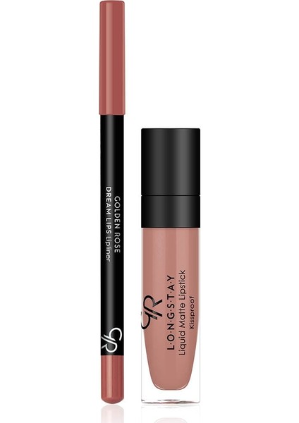 Golden Rose Matte Lip Kit - Warm Nude - Likit Mat Ruj & Dudak Kalemi - 8691190433406