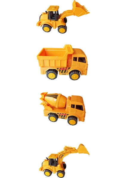 Oyuncak İş Makinaları Sürtmeli 4'lü Set - Dozer + Kepçe + Mikser + Kamyon