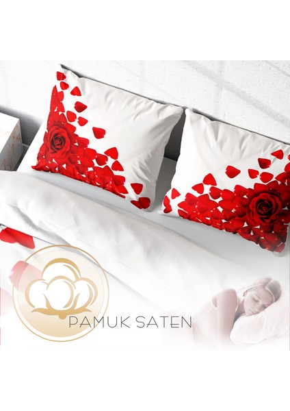Beyaz Güller 3D Pamuk Saten Çift Kişilik Nevresim Takımı fırsatları
