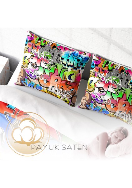 Graffiti 3D Pamuk Saten Çift Kişilik Nevresim Takımı