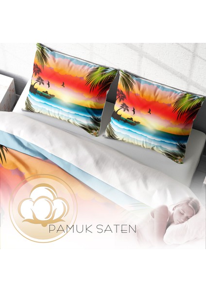 Gün Batarken 3D Pamuk Saten Çift Kişilik Nevresim Takımı