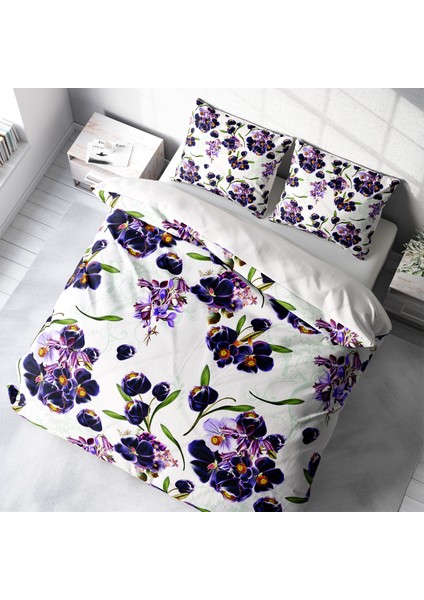 Purple 3D Pamuk Saten Çift Kişilik Nevresim Takımı