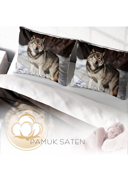 SnowWolf 3D Pamuk Saten Çift Kişilik Nevresim Takımı