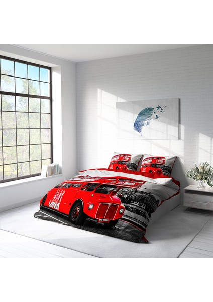 London Bus 3D Pamuk Saten Çift Kişilik Nevresim Takımı fiyatları