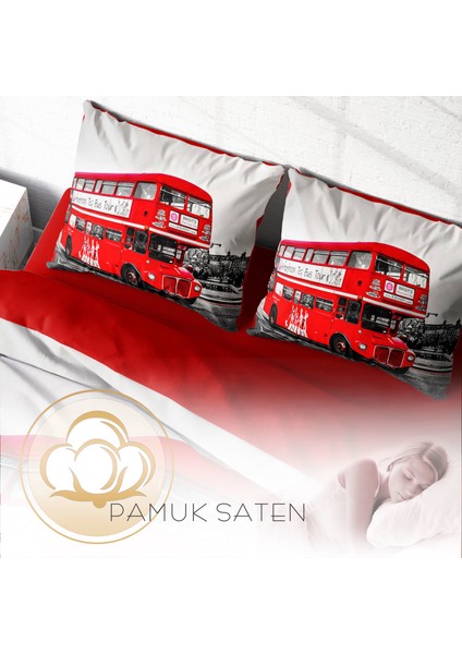London Bus 3D Pamuk Saten Çift Kişilik Nevresim Takımı fırsatları