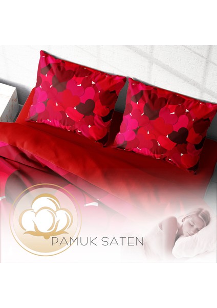 Sevgililer Günü Pamuk Saten Çift Kişilik Nevresim Takımı fırsatları