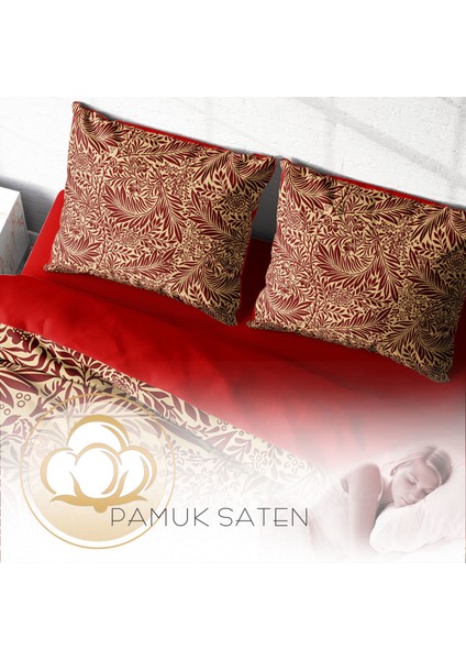 Red Leaf 3D Pamuk Saten Çift Kişilik Nevresim Takımı