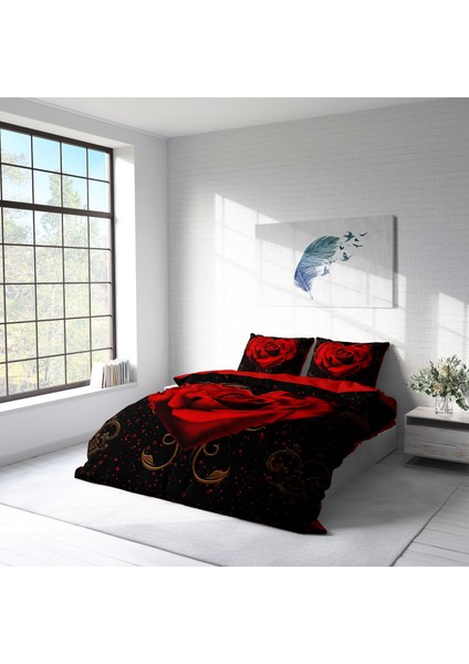 Red Rose 3D Pamuk Saten Çift Kişilik Nevresim Takımı