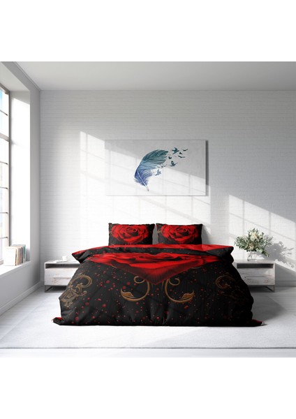 Red Rose 3D Pamuk Saten Çift Kişilik Nevresim Takımı