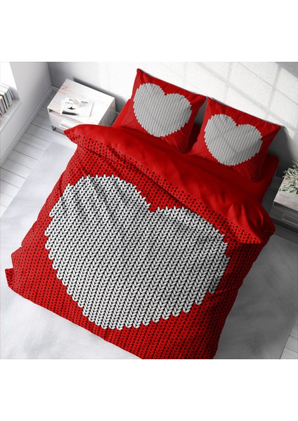 Woven Heart 3D Pamuk Saten Çift Kişilik Nevresim Takımı