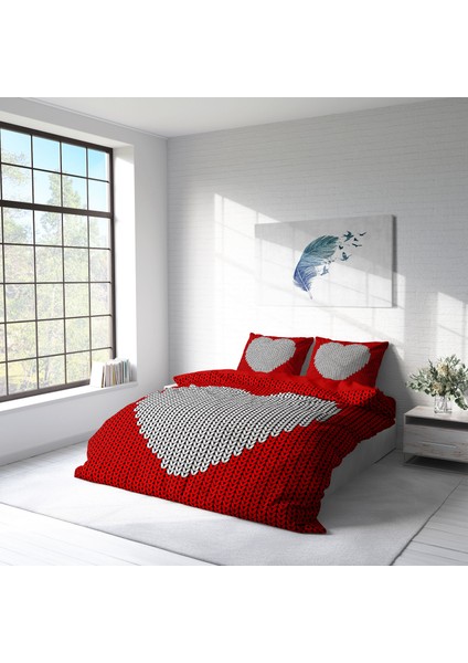 Woven Heart 3D Pamuk Saten Çift Kişilik Nevresim Takımı