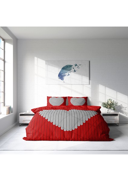 Woven Heart 3D Pamuk Saten Çift Kişilik Nevresim Takımı