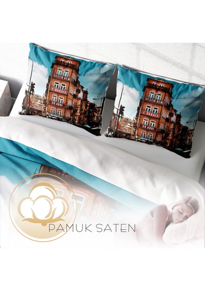 Apartman 3D Pamuk Saten Çift Kişilik Nevresim Takımı