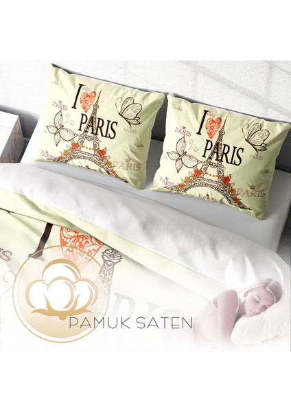 Paris 3D Pamuk Saten Çift Kişilik Nevresim Takımı