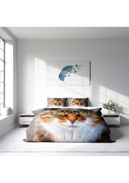Tabby 3D Pamuk Saten Çift Kişilik Nevresim Takımı