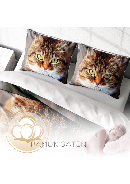 Tabby 3D Pamuk Saten Çift Kişilik Nevresim Takımı