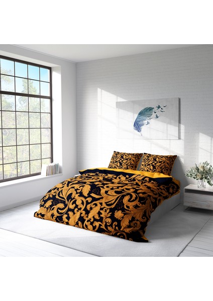 Gold Floral 3D Pamuk Saten Çift Kişilik Nevresim Takımı fiyatları