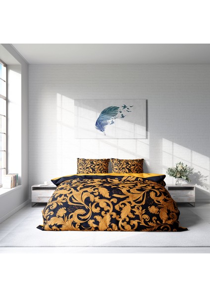 Gold Floral 3D Pamuk Saten Çift Kişilik Nevresim Takımı modelleri