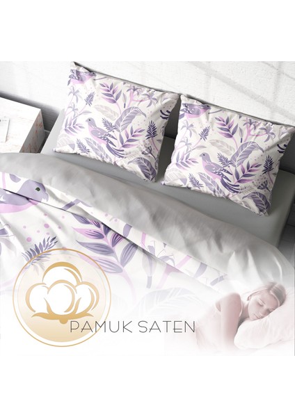 GrayPink 3D Pamuk Saten Çift Kişilik Nevresim Takımı