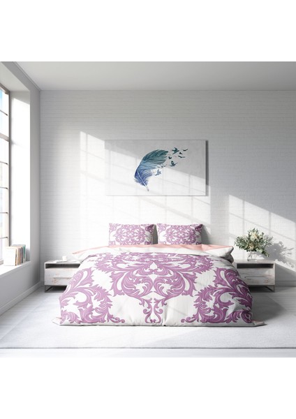 Pink Damask 3D Pamuk Saten Çift Kişilik Nevresim Takımı modelleri