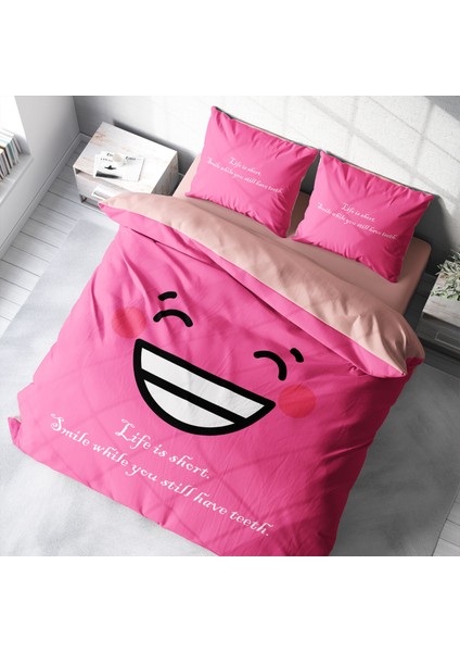 Smile Mottom 3D Pamuk Saten Çift Kişilik Nevresim Takımı