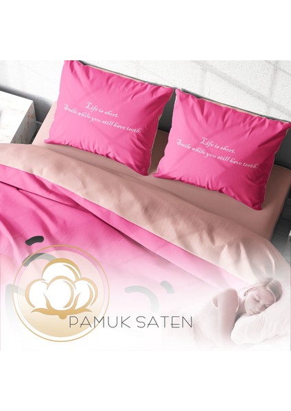 Smile Mottom 3D Pamuk Saten Çift Kişilik Nevresim Takımı