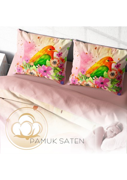 BirdNest 3D Pamuk Saten Çift Kişilik Nevresim Takımı