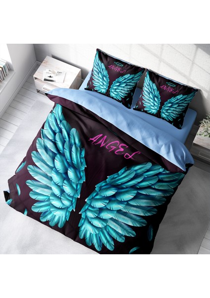 Blue Wing 3D Pamuk Saten Çift Kişilik Nevresim Takımı
